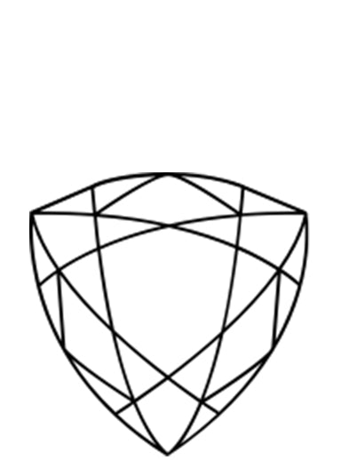 A black outline illustration of a trillion shaped diamond. A trillion shape has 50 facets.