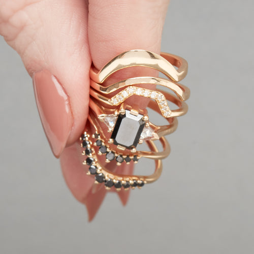 Bea Three Stone black diamond suite with Yellow Gold , Rose Gold, White Gold
