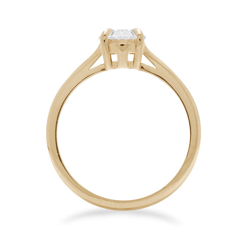 Side view of a solitaire brilliant cut oval 1.00ct lab white diamond set in yellow gold., Yellow Gold 3