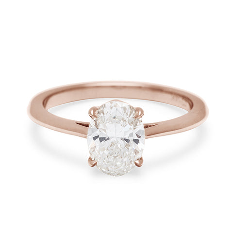 A solitaire oval brilliant cut 1.25ct lab white diamond set in rose gold., Rose Gold 8