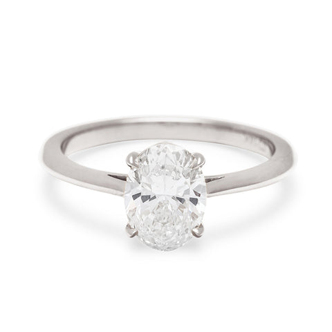 A solitaire oval brilliant cut 1.25ct lab white diamond set in white gold., White Gold 5
