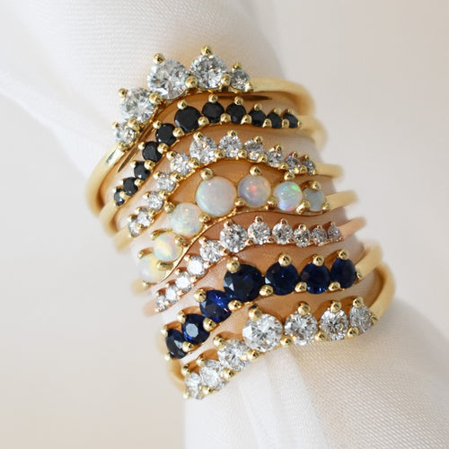 Tiara Curve Bands. Available in Yellow Gold, Rose Gold, White Gold.