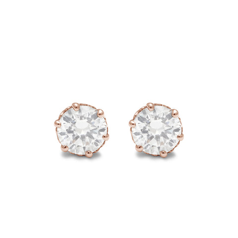 A pair of 1.25ct white diamond stud earrings set in an intricate basket in rose gold., Rose Gold 5