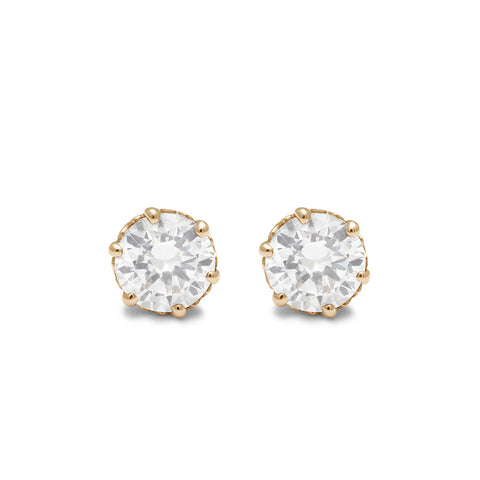 A pair of 1.25ct white diamond stud earrings set in an intricate basket in yellow gold., Yellow Gold 2