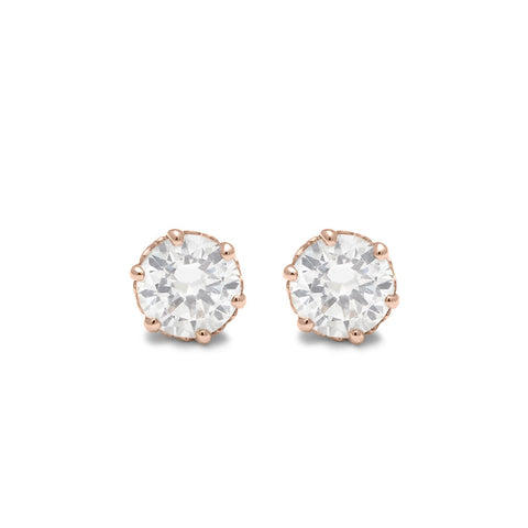 A pair of 0.60ct lab white diamond stud earrings set in an intricate basket in rose gold., Rose Gold