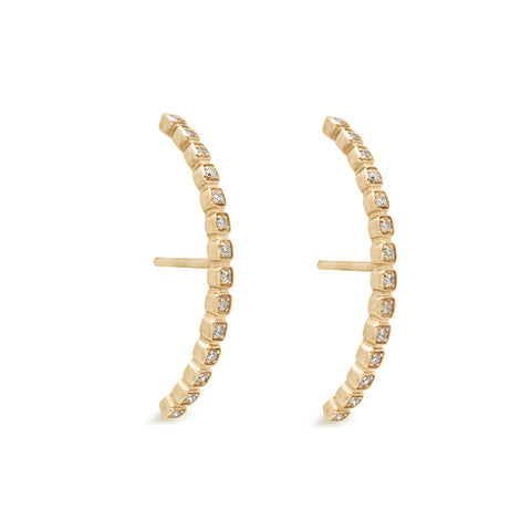 A pair of grey diamond dusted curve earrings set in yellow gold both earrings angled., Yellow Gold 5