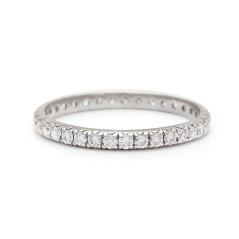A white gold band with an eternity of round white diamond stones., White Gold 4