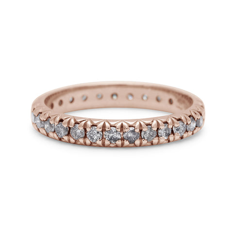 A rose gold band with an eternity of round grey diamond stones., Rose Gold 2