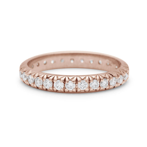A rose gold band with an eternity of round white diamond stones., Rose Gold 4