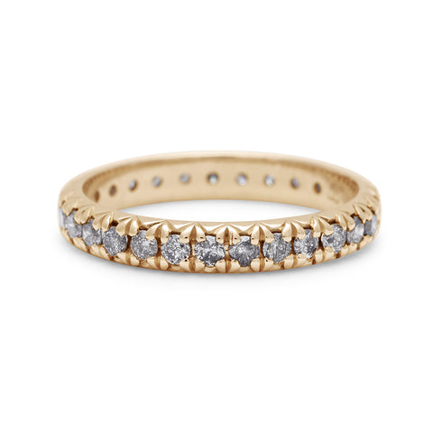 A yellow gold band with an eternity of round grey diamond stones., Yellow Gold 3