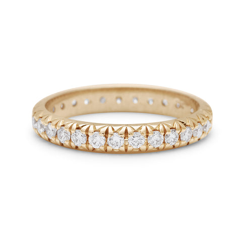 A yellow gold band with an eternity of round white diamond stones., Yellow Gold
