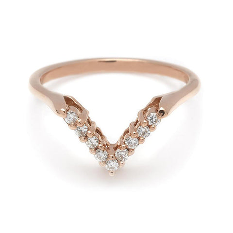 A band with 9 round white diamonds set in rose gold., Rose Gold