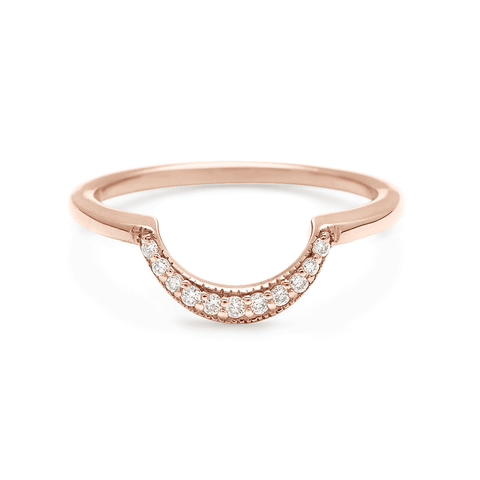 A crescent shaped band with 9 white diamonds set in rose gold., Rose Gold 6