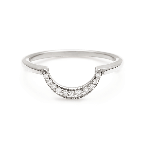 A crescent shaped band with 9 white diamonds set in white gold., White Gold 5