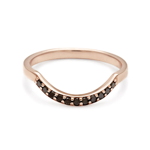 A diamond dusted curve band with black diamonds set in rose gold., Rose Gold