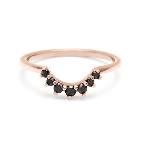 A curve band with 7 black diamonds set in rose gold., Rose Gold 2
