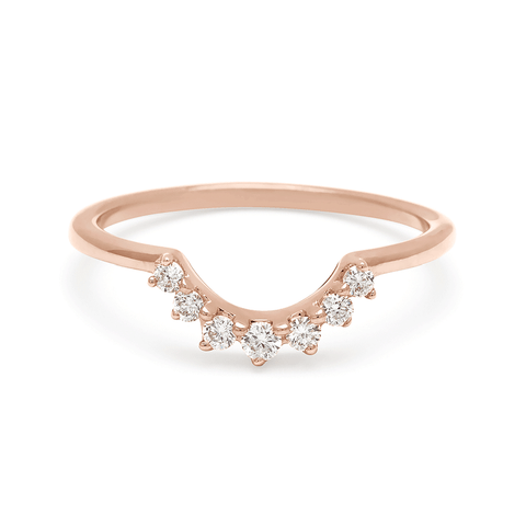 A curve band with 7 white diamonds set in rose gold., Rose Gold 6