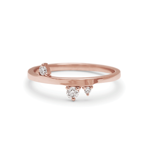 A straight band with asymetrical white diamonds set in rose gold., Rose Gold