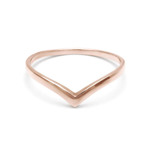 A solid gold band in a pointed shape set in rose gold., Rose Gold