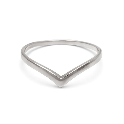 A solid gold band in a pointed shape set in white gold., White Gold