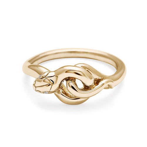 A serpent band with white diamonds for eyes set in yellow gold., Yellow Gold