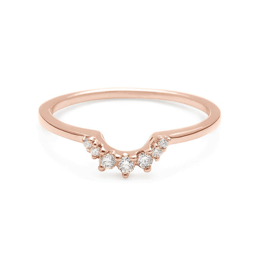 A curved 7 tiny white diamond band set in rose gold., Rose Gold