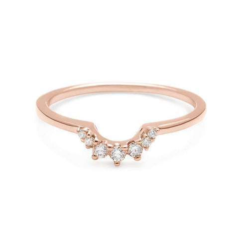 A curved 7 tiny white diamond band set in rose gold., Rose Gold 2