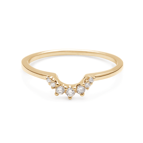 A curved 7 tiny white diamond band set in yellow gold., Yellow Gold