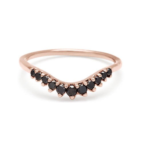 A curved 11 black diamond band set in rose gold., Rose Gold