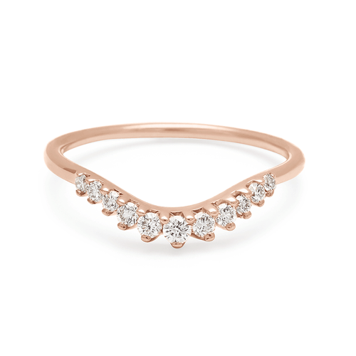 A curved 11 white diamond band set in rose gold., Rose Gold