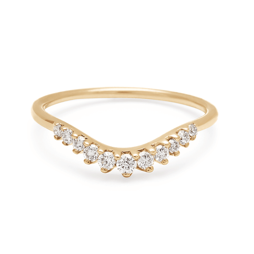 A curved 11 white diamond band set in yellow gold., Yellow Gold - Tiara Curve Band