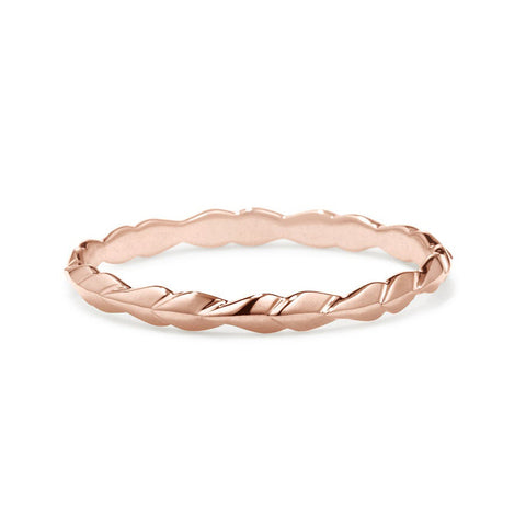 A tiny straight band with leaf like definition set in rose gold., Rose Gold 2