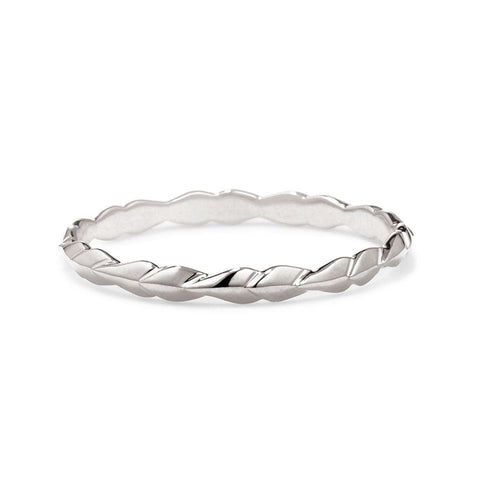 A tiny straight band with leaf like definition set in white gold., White Gold 3