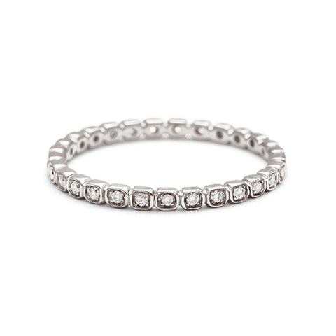 A straight band with tiny white diamonds set in eternity around the band set in white gold., White Gold 3