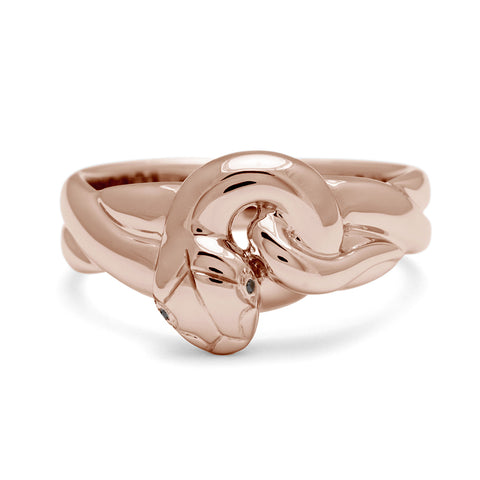 A large serpent band with black diamonds for eyes set in rose gold., Rose Gold 4
