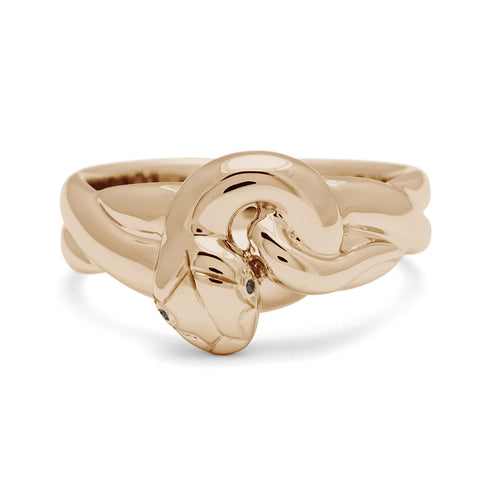 A large serpent band with black diamonds for eyes set in yellow gold., Yellow Gold 3