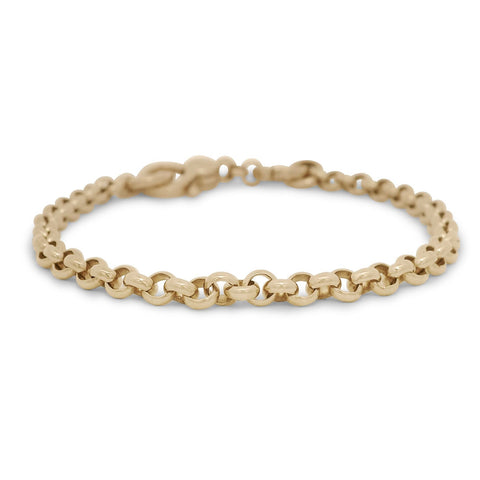 14kt yellow gold rolo chain against a white background