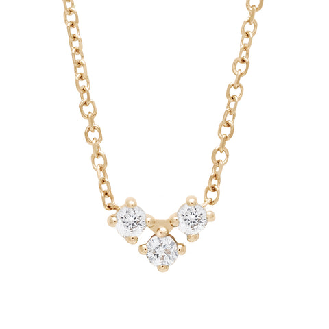 A 16" chain necklace with three white diamonds in the shape of an arrow at the base set in yellow gold., Yellow Gold