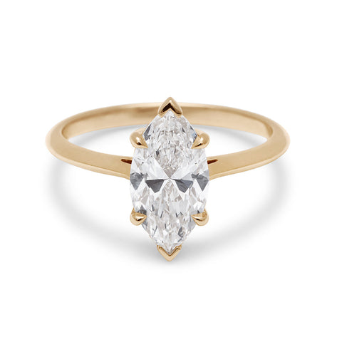 A solitaire marquise ring white diamond set in yellow gold., Yellow Gold