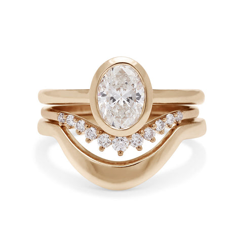Oval Bezel Rosette Ring - 14k Gold & Lab White Diamond 3