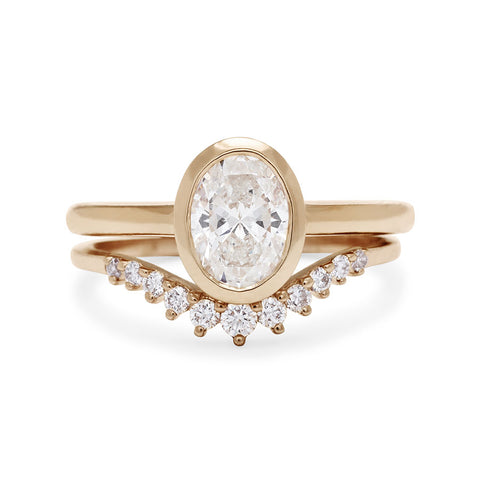 Oval Bezel Rosette Ring - 14k Gold & Lab White Diamond 4