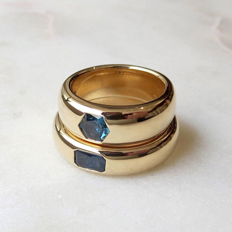 Half-Round Bands with Blue Tourmaline Hexagon Stone
