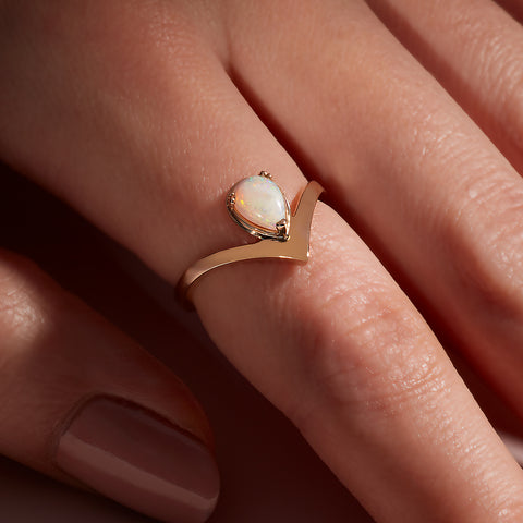 Celestine Pear Ring with Opal in Yellow Gold, Rose Gold, White Gold 2