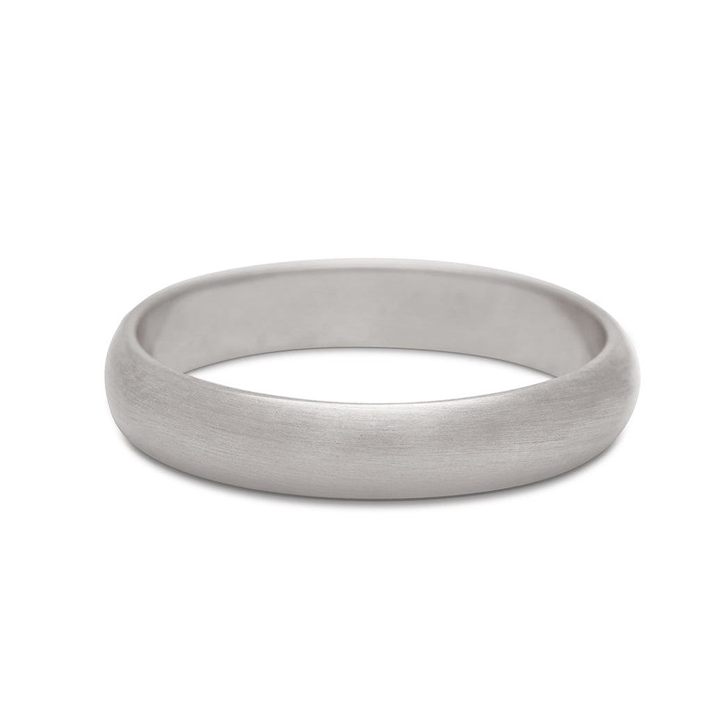 Half round band in 4mm, 14k white gold, brushed