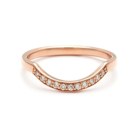 A diamond dusted curve band with white diamonds set in rose gold., Rose Gold 3
