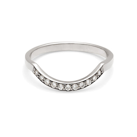A diamond dusted curve band with white diamonds set in white gold., White Gold 2