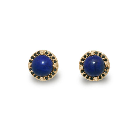 Rosette Stud Earring (Large) - Yellow Gold, Lapis, & Black Diamonds