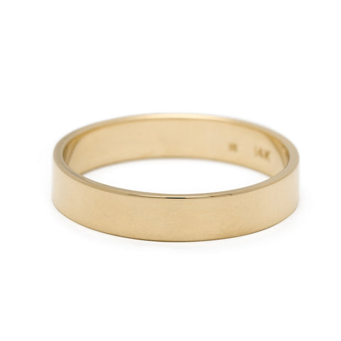 A 4mm flat band set in yellow gold., Yellow Gold 4