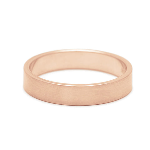 A 4mm flat band with a brushed finish set in rose gold., Rose Gold 9