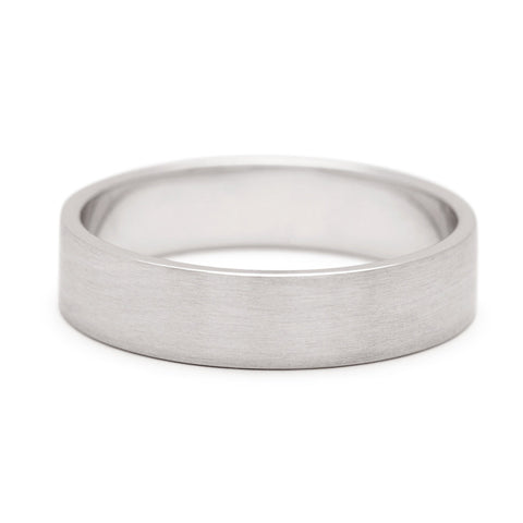A 5mm flat band with a brushed finished set in white gold., White Gold 5